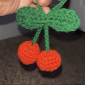Crochet Cherry Keychain